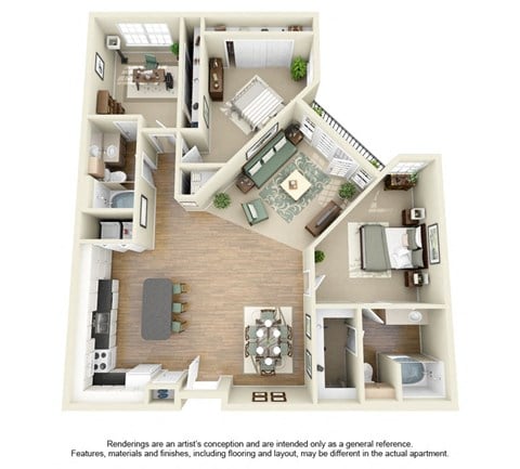 Floor plan for 3 beds, 2 baths, 1411 sqft